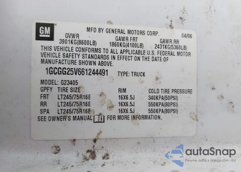 2006 Chevrolet Express Work Van from USA, damaged, VIN 1GCGG25V661244491